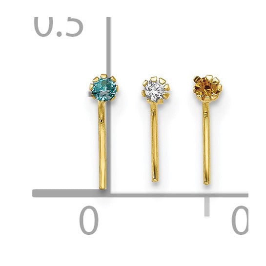 10kt Yellow Gold 1.5mm Set Of 3 CZ Nose Studs