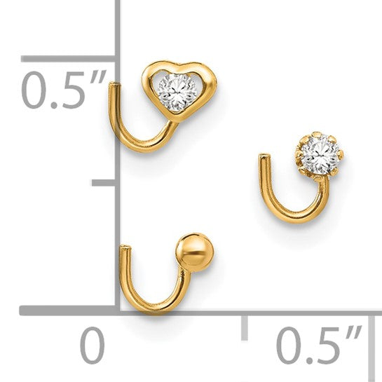 10kt Yellow Gold Set Of 3 CZ Nose Studs