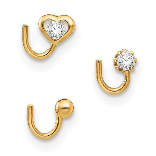 10kt Yellow Gold Set Of 3 CZ Nose Studs