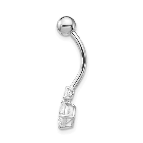 10kt White Gold W/3 And 6mm Czs Belly Dangle