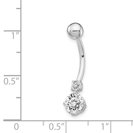 10kt White Gold W/3 And 6mm Czs Belly Dangle