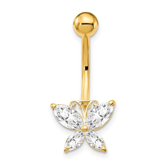 10kt Yellow Gold W/Large Cz Butterfly Belly Dangle