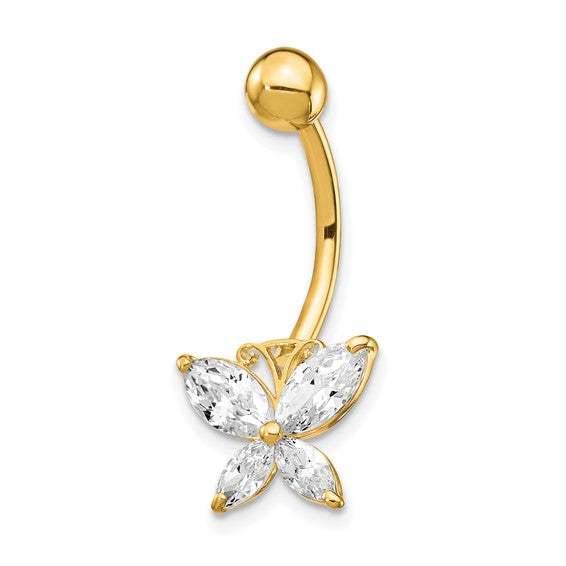 10kt Yellow Gold W/Large Cz Butterfly Belly Dangle