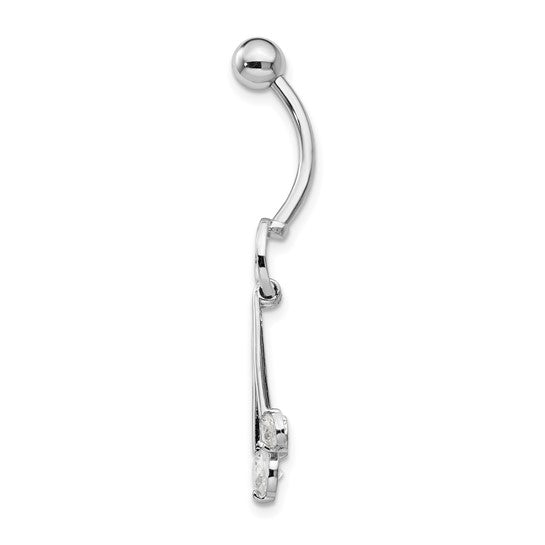 10kt White Gold W/Dangly Czs Belly Dangle
