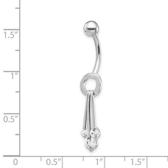 10kt White Gold W/Dangly Czs Belly Dangle