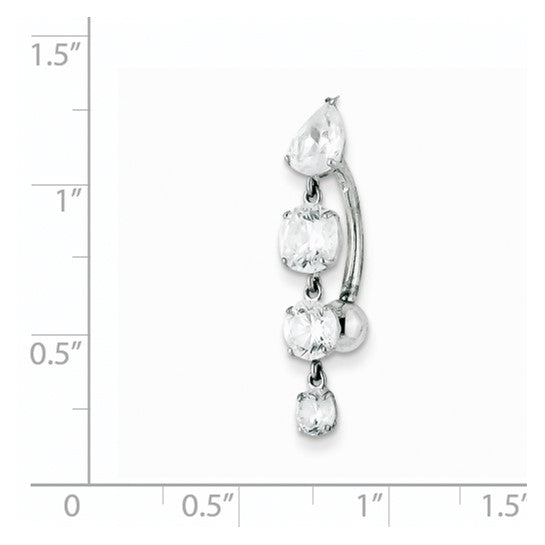 10kt White Gold Tops Down W/4 Dangle Czs Belly Dangle