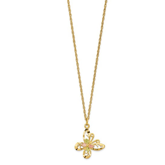 10kt Tri-color Black Hills Gold Butterfly Necklace
