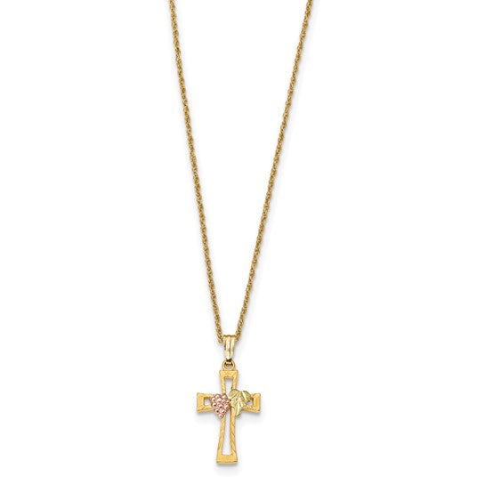 10kt Tri-Color Black Hills Gold Cross Necklace