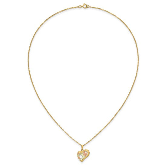 10kt Tri-Color Black Hills Gold Hummingbird in Heart Necklace