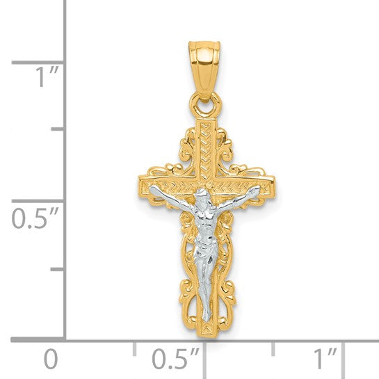 10kt Yellow Gold w/ Rhodium Crucifix Pendant