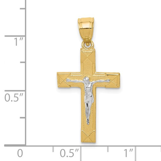 10kt Yellow Gold w/ Rhodium Crucifix Pendant