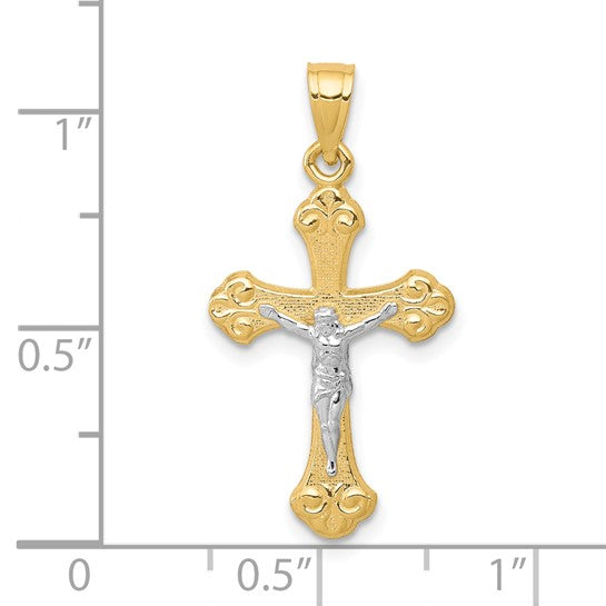 10KT Yellow Gold w/Rhodium Crucifix Pendant