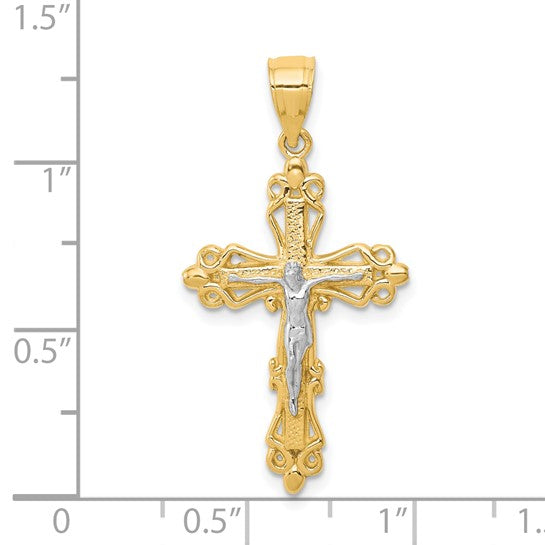 10KT Yellow Gold w/Rhodium Crucifix Pendant