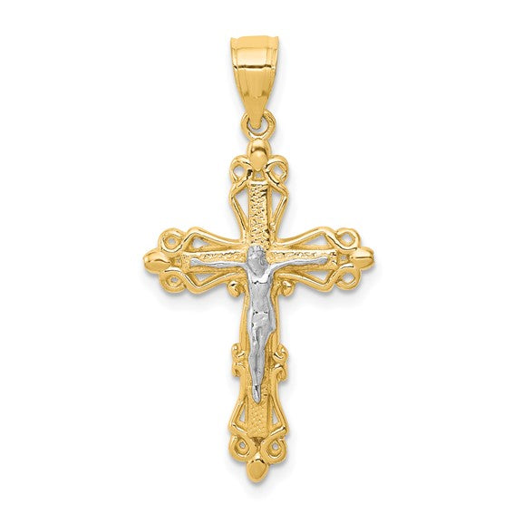 10KT Yellow Gold w/Rhodium Crucifix Pendant