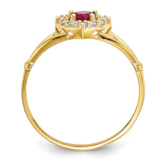 10KT Yellow Gold Red and White CZ Heart Ring