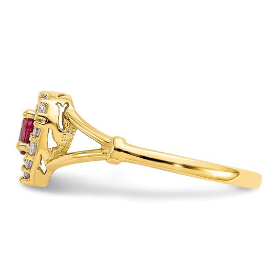 10KT Yellow Gold Red and White CZ Heart Ring
