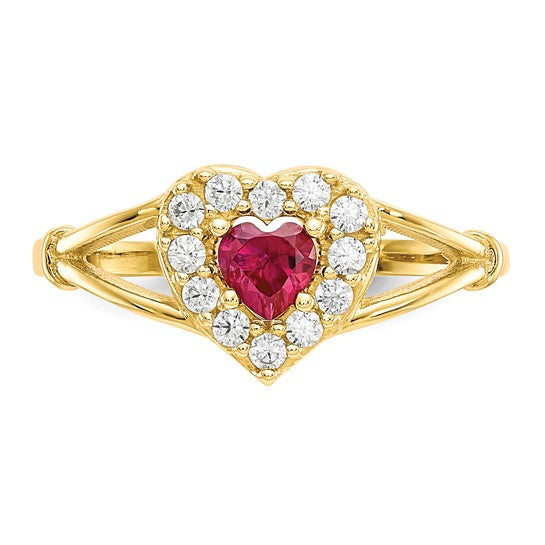 10KT Yellow Gold Red and White CZ Heart Ring