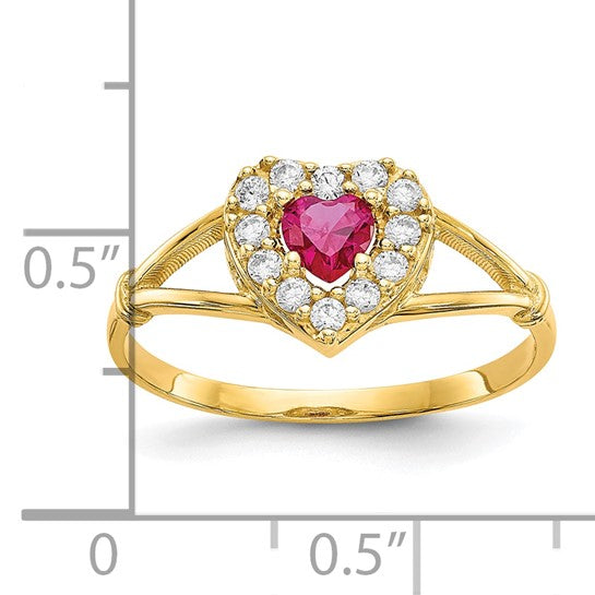 10KT Yellow Gold Red and White CZ Heart Ring