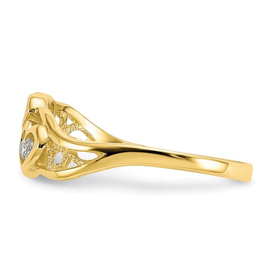 10KT Yellow Gold w/Rhodium Double Heart CZ Ring