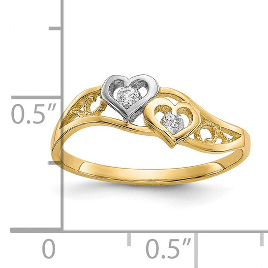 10KT Yellow Gold w/Rhodium Double Heart CZ Ring
