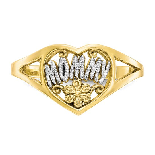 10KT Yellow Gold w/Rhodium Mommy Heart Ring