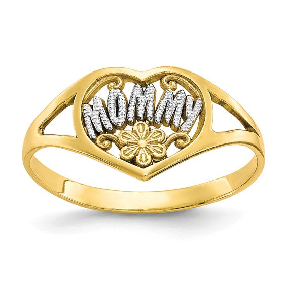10KT Yellow Gold w/Rhodium Mommy Heart Ring