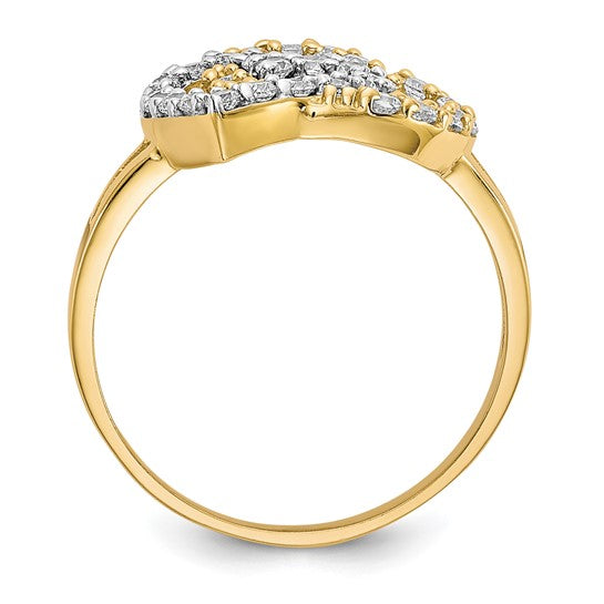 10KT Yellow Gold w/Rhodium Double Heart CZ Ring