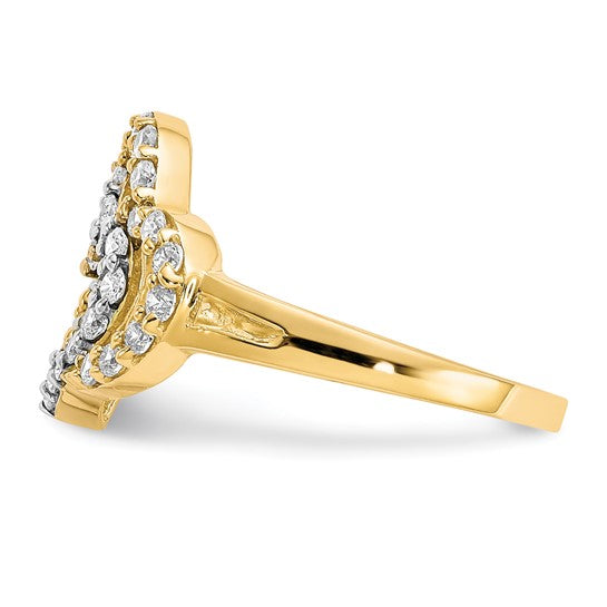 10KT Yellow Gold w/Rhodium Double Heart CZ Ring
