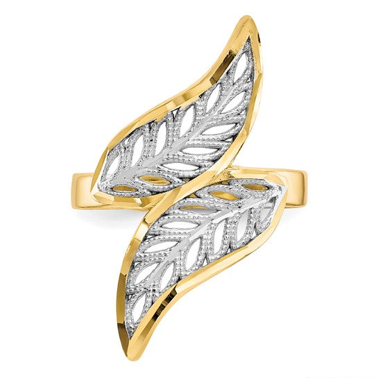10kt Yellow Gold w/Rhodium Diamond-Cut Filigree Ring