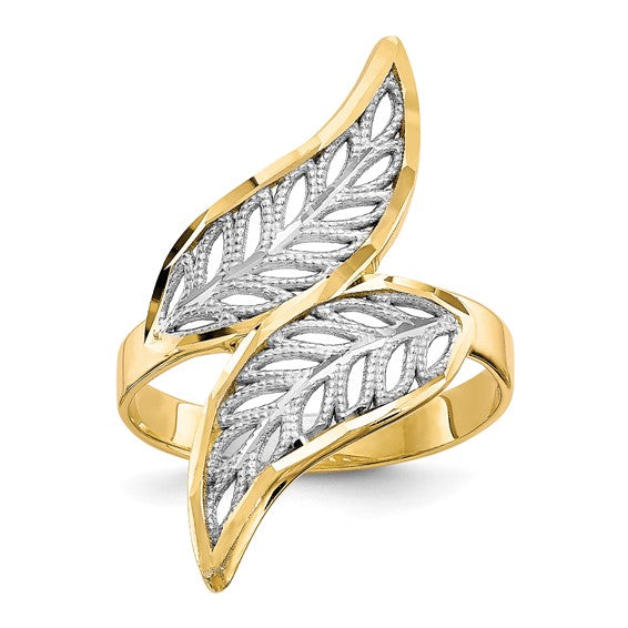 10kt Yellow Gold w/Rhodium Diamond-Cut Filigree Ring