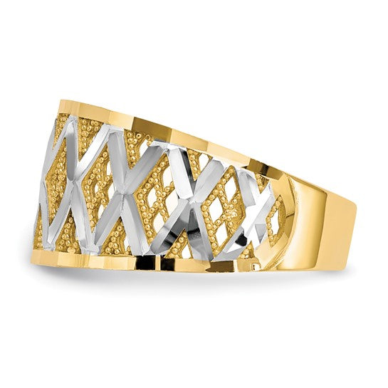 10KT Yellow Gold w/Rhodium Diamond-Cut Filigree Ring