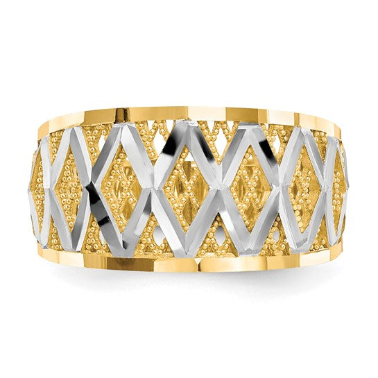 10KT Yellow Gold w/Rhodium Diamond-Cut Filigree Ring