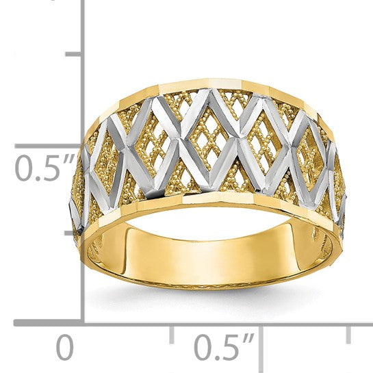 10KT Yellow Gold w/Rhodium Diamond-Cut Filigree Ring