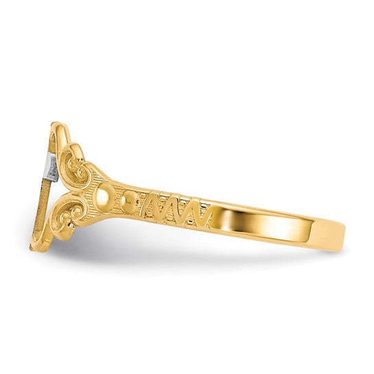 10kt Yellow Gold & Rhodium Polished Cross Ring