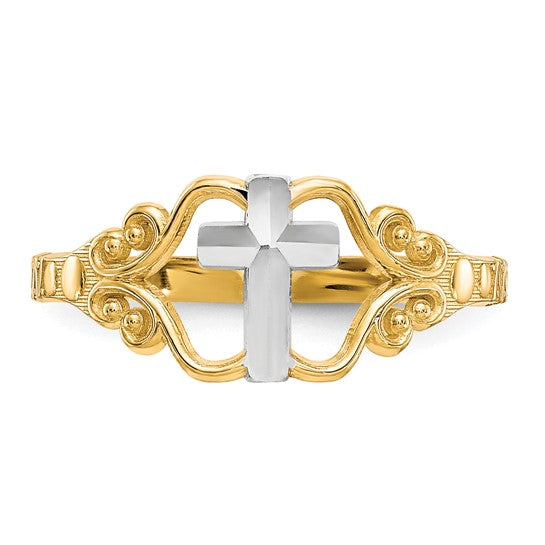 10kt Yellow Gold & Rhodium Polished Cross Ring
