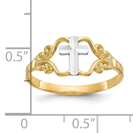 10kt Yellow Gold & Rhodium Polished Cross Ring