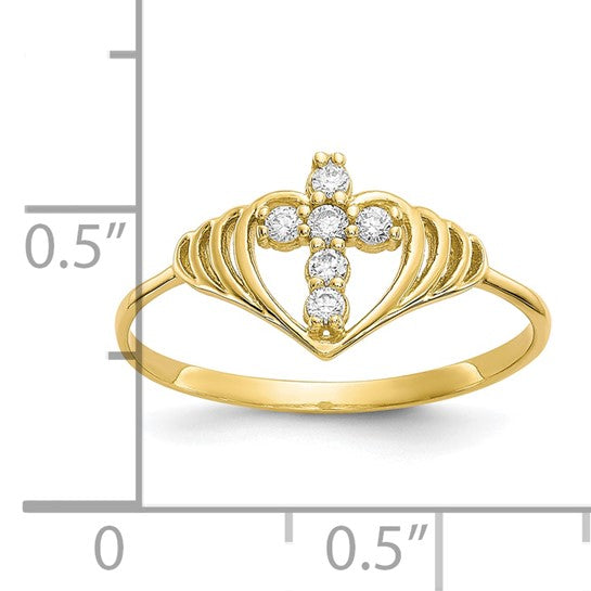 10kt Yellow Gold CZ Cross Ring