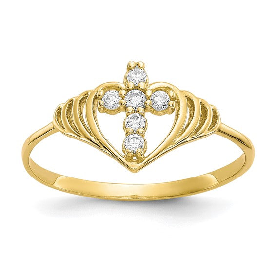 10kt Yellow Gold CZ Cross Ring