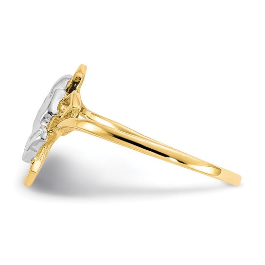 10kt Yellow Gold & Rhodium Praying Hands CZ w/Cross Ring