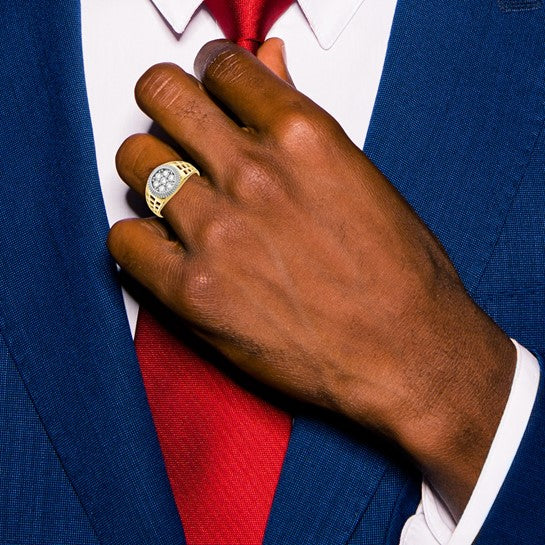 10kt Yellow Gold w/Rhodium Men'S CZ Cluster Ring