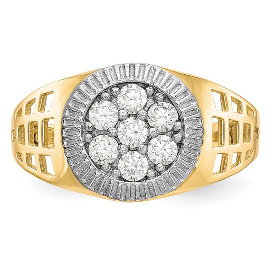 10kt Yellow Gold w/Rhodium Men'S CZ Cluster Ring