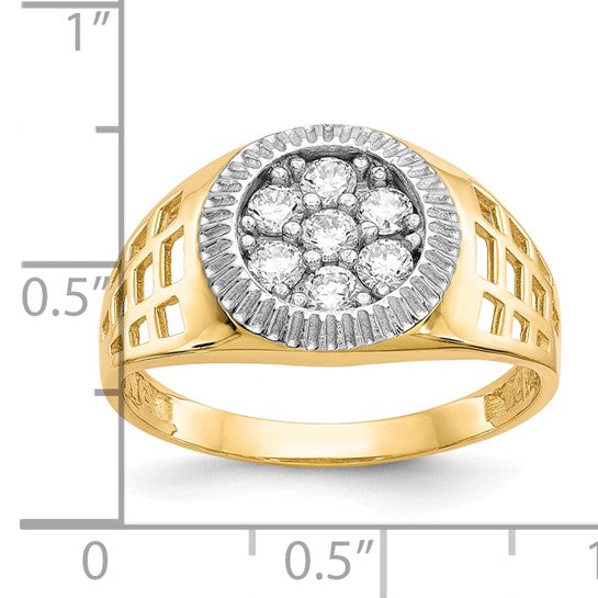 10kt Yellow Gold w/Rhodium Men'S CZ Cluster Ring