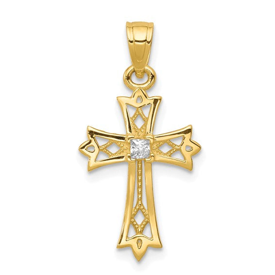 10kt Yellow Gold CZ Cross Pendant