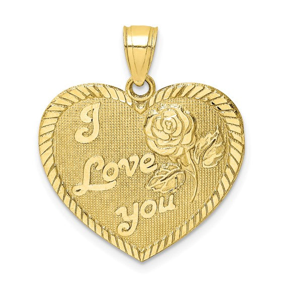 10kt Yellow Gold Diamond-Cut I LOVE YOU Heart Charm