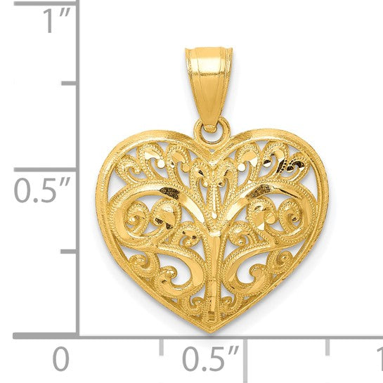 10kt Yellow Gold Diamond-cut Filigree Heart Charm
