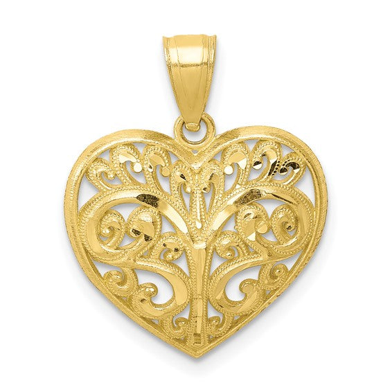10kt Yellow Gold Diamond-cut Filigree Heart Charm