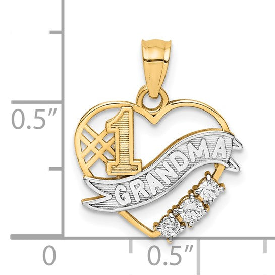 10KT Two Tone W/Rhodium CZ  #1 GRANDMA In Heart Pendant