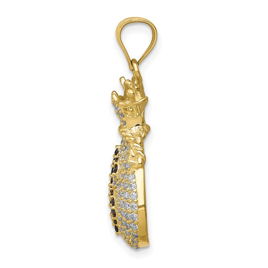 10KT Yellow Gold Black and Clear CZ Micro Pave Money Bag Pendant