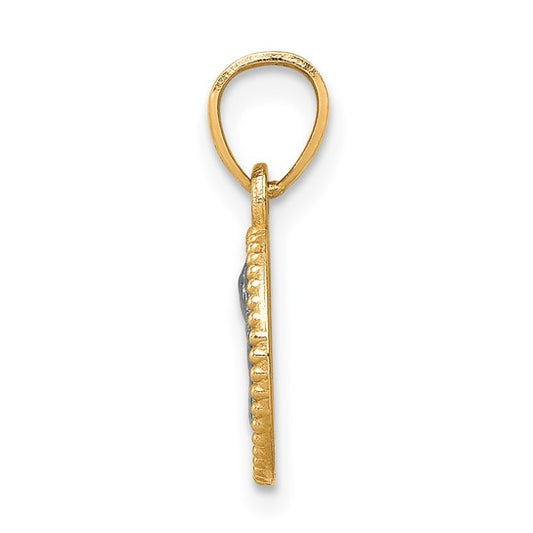 10KT Yellow Gold W/Rhodium Polished and Textured Angel Pendant