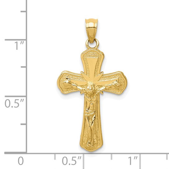 10KT Yellow Gold Polished Textured Crucifix Pendant